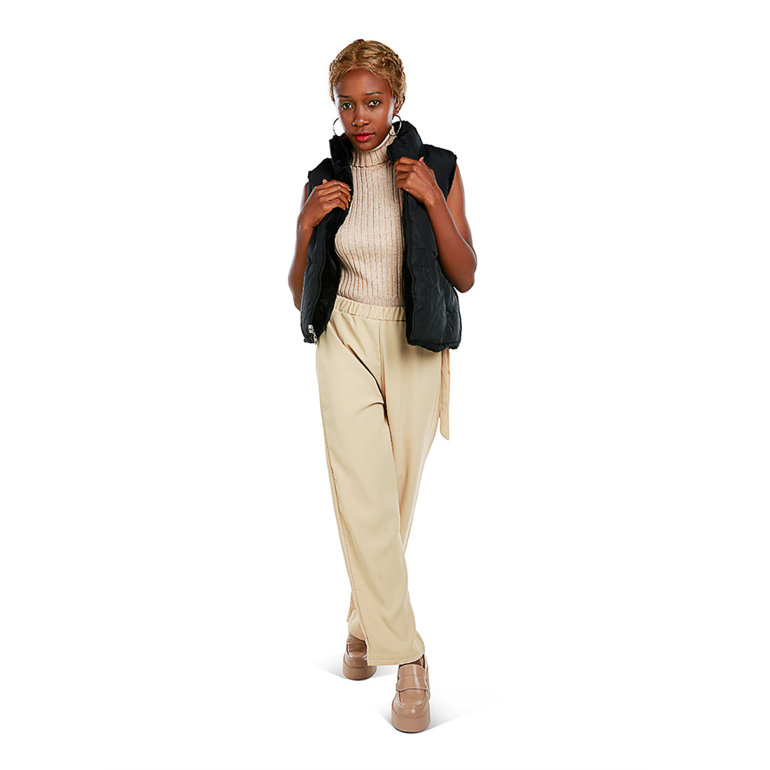 zipper reversible sleeveless jacket#color_black