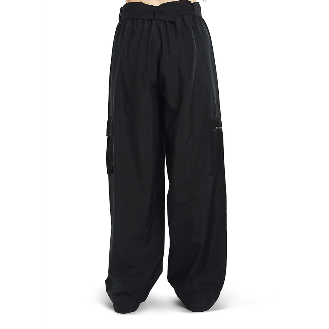 relaxed woven cargo pants with belt#color_black
