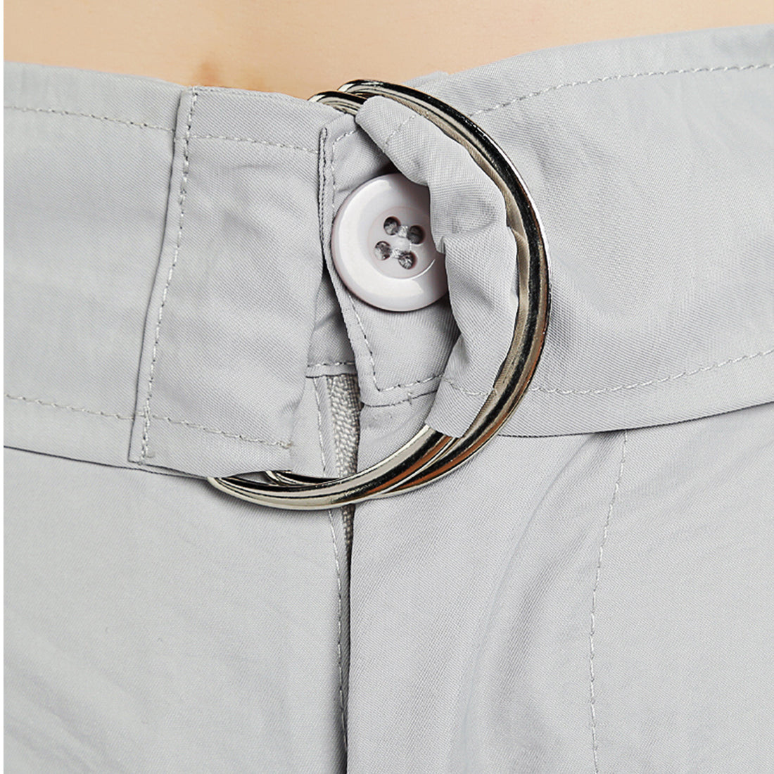 relaxed woven cargo pants with belt#color_grey