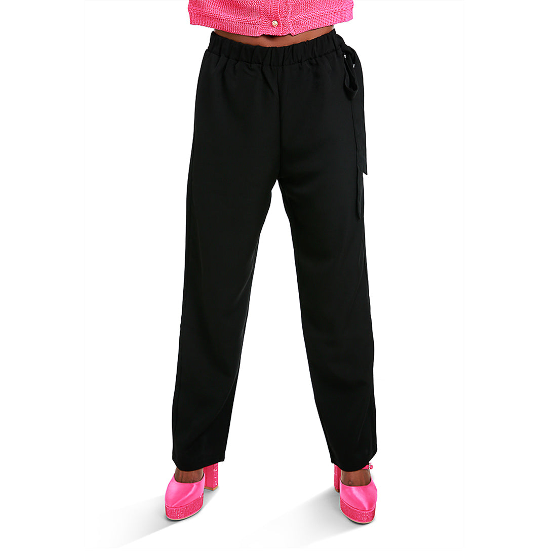 solid waist belt pants#color_black