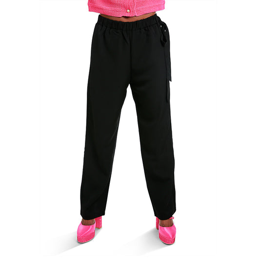 solid waist belt pants#color_black