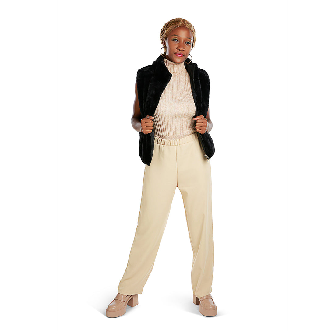 solid waist belt pants#color_khaki