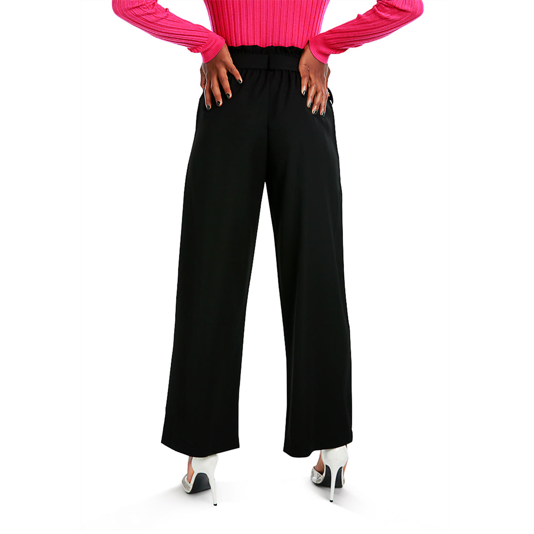 multi button high waisted pants#color_black