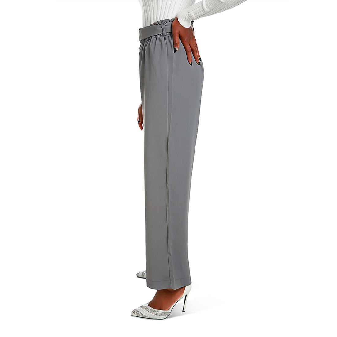 multi button high waisted pants#color_grey