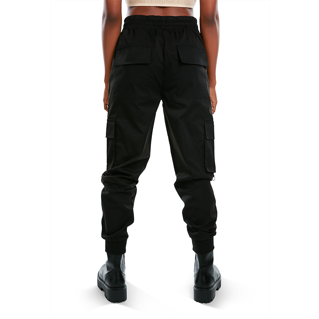 drawstring utility pocket cargo pants#color_black