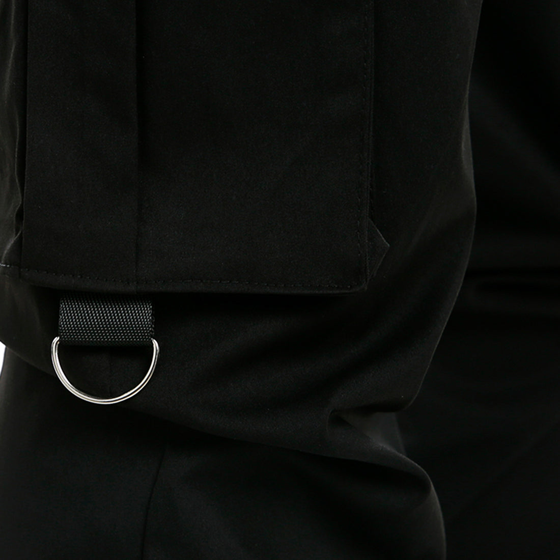 drawstring utility pocket cargo pants#color_black