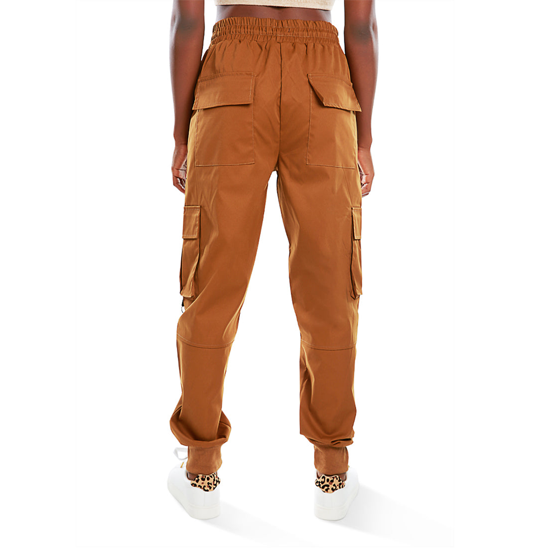 drawstring utility pocket cargo pants#color_brown