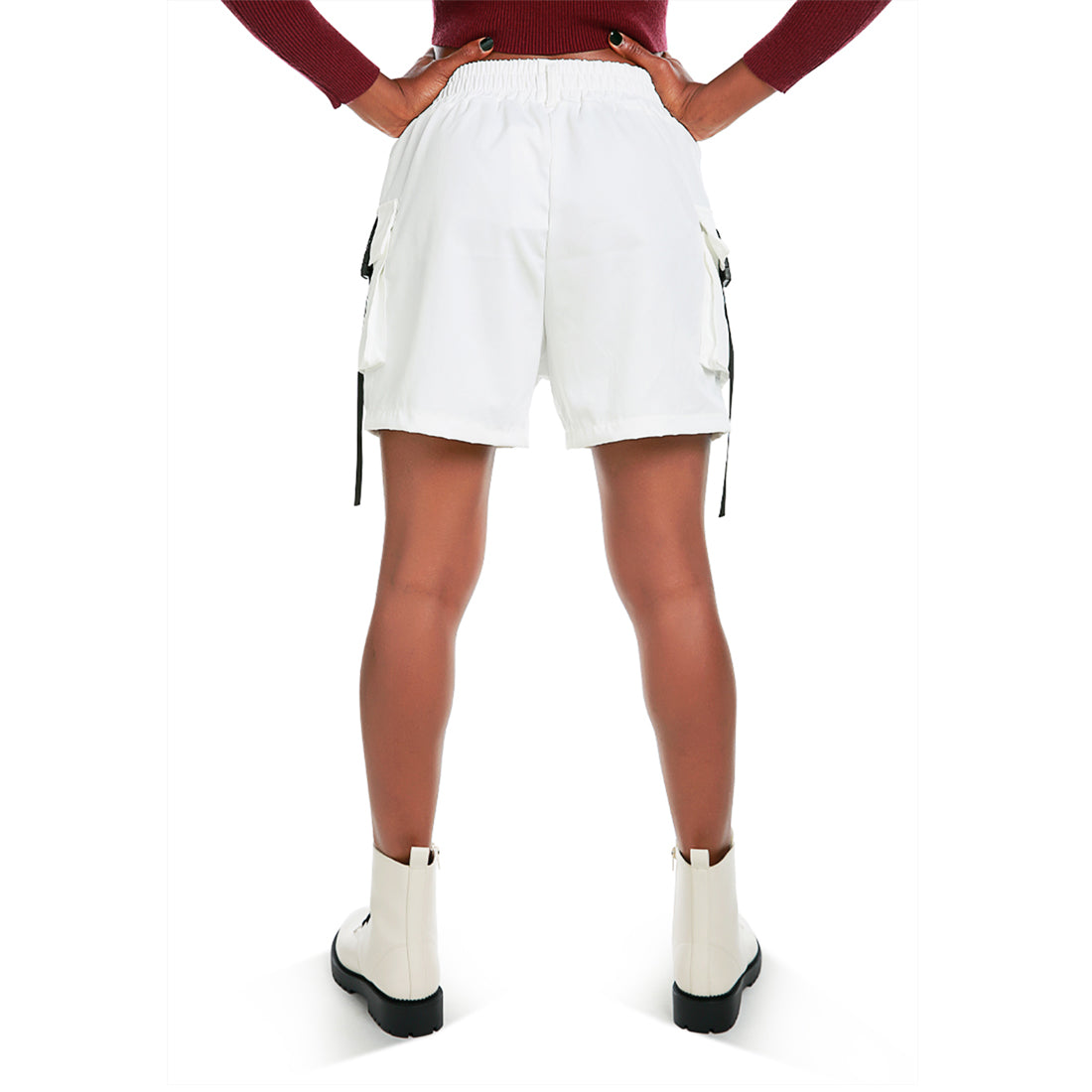 cargo high waisted shorts#color_white
