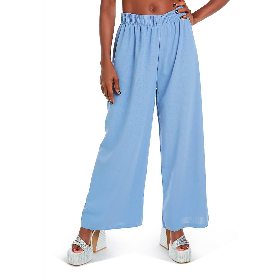 high waisted solid wide trouser pants#color_light-blue