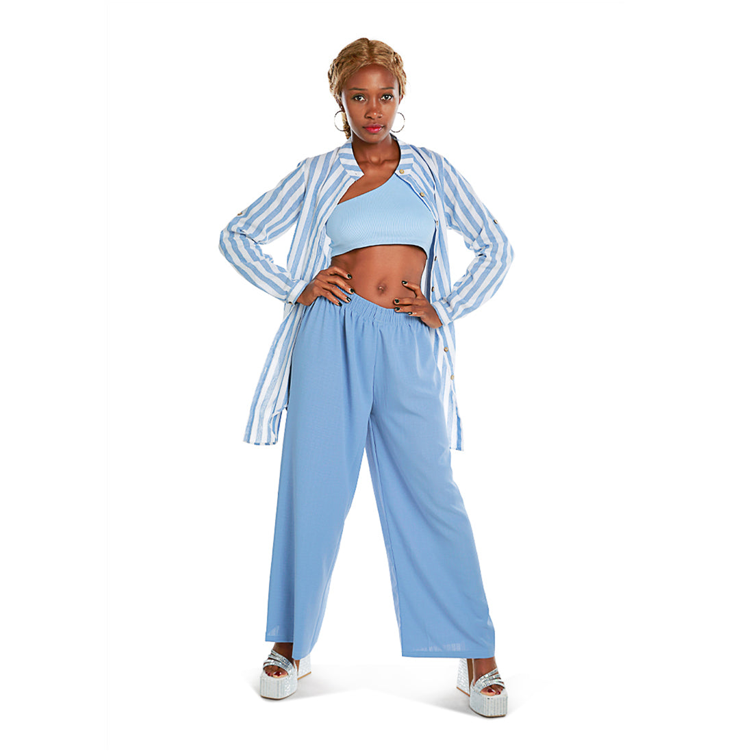 high waisted solid wide trouser pants#color_light-blue
