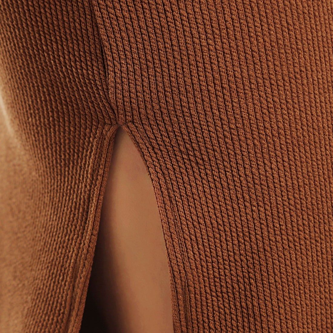 ribbed knit slit tank dress#color_brown