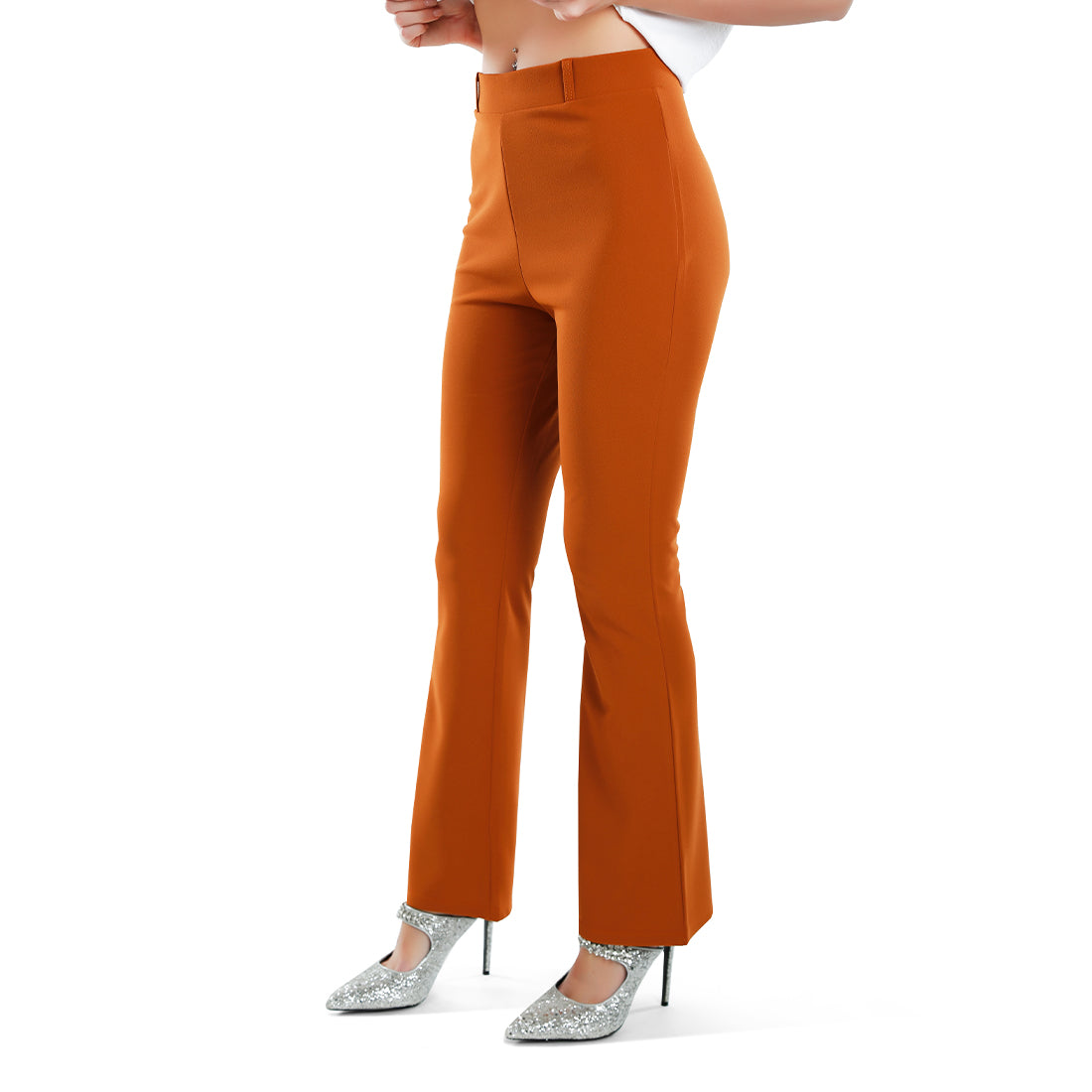 flared cut trousers#color_brown