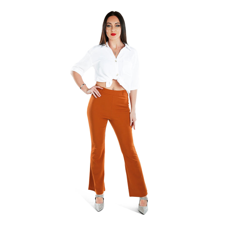 flared cut trousers#color_brown