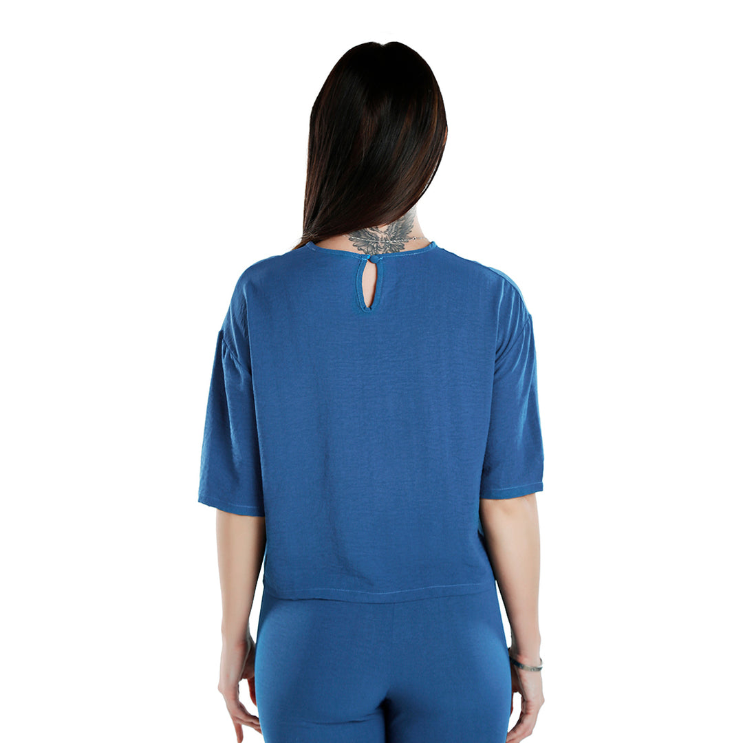 half sleeves top & capris coord set#color_blue