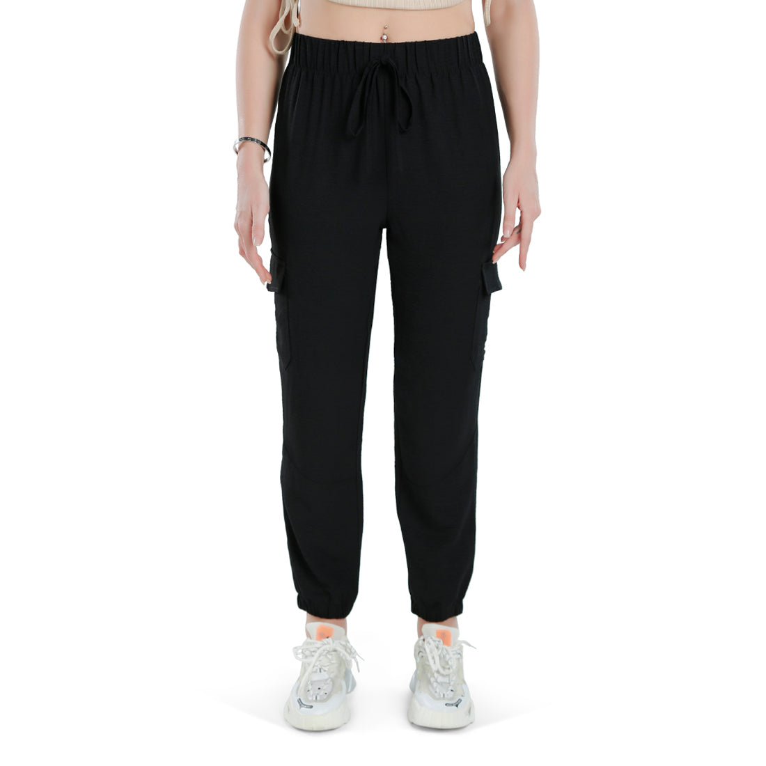 High-Rise Cargo Drawstring Pants