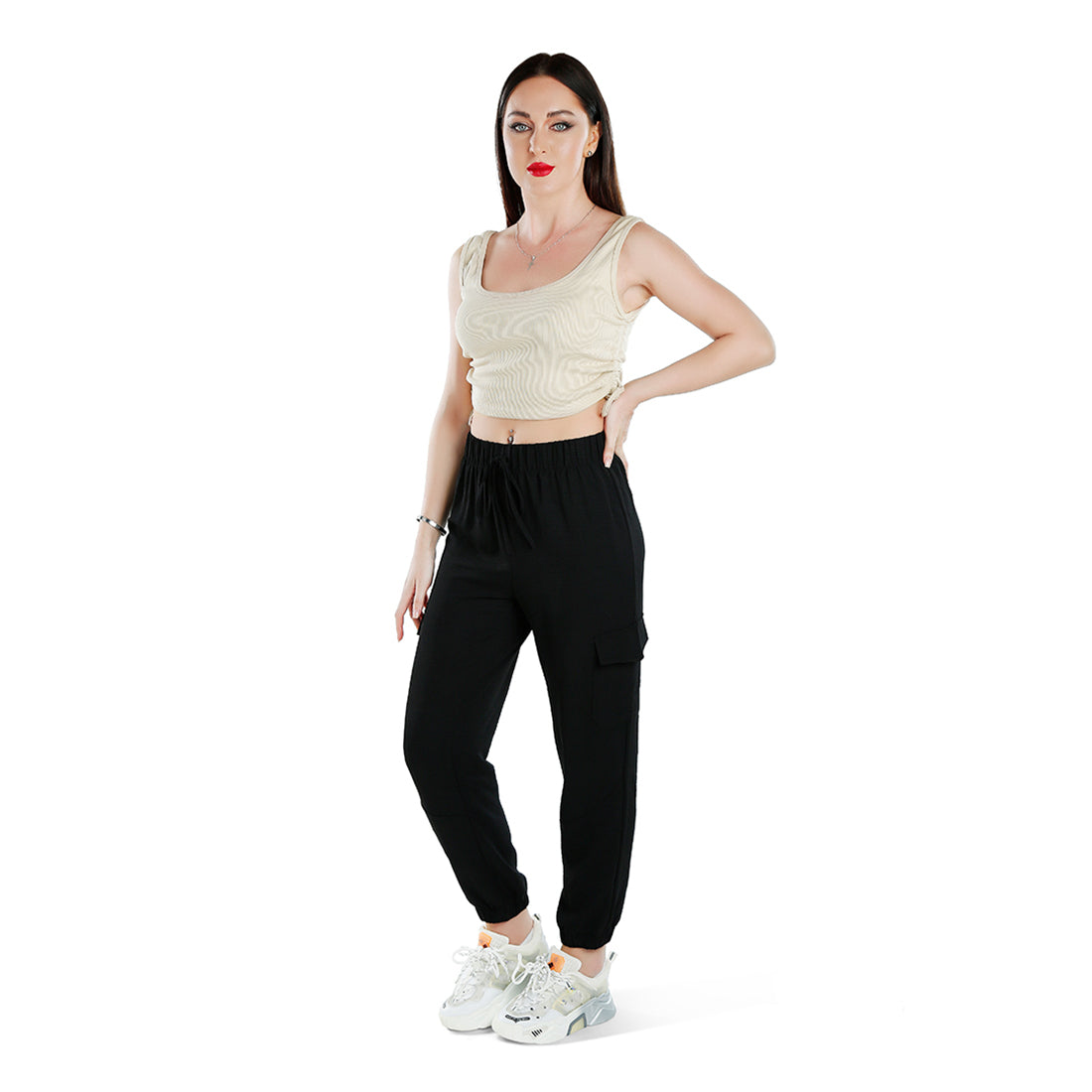 High-Rise Cargo Drawstring Pants
