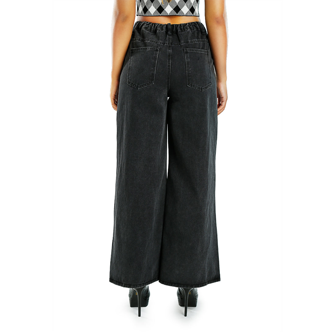wide legged solid denim pants#color_black