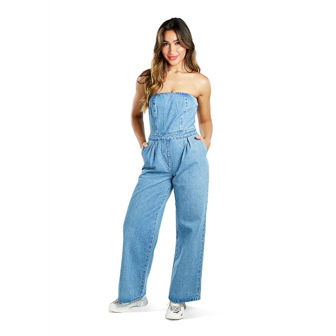 Strapless Back Zipper Denim Jumpsuit