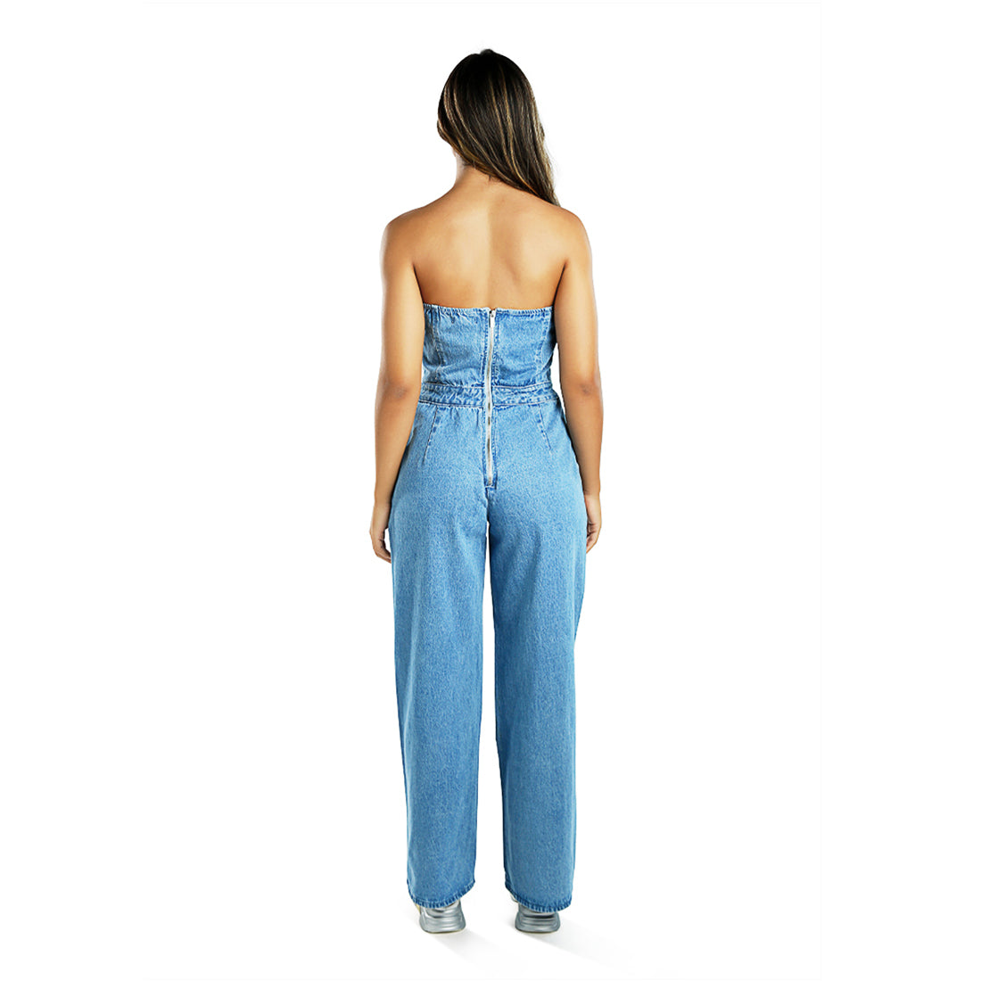 Strapless Back Zipper Denim Jumpsuit