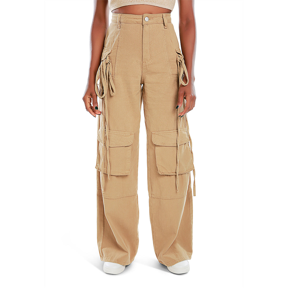 utility drawstring pocket pants#color_camel