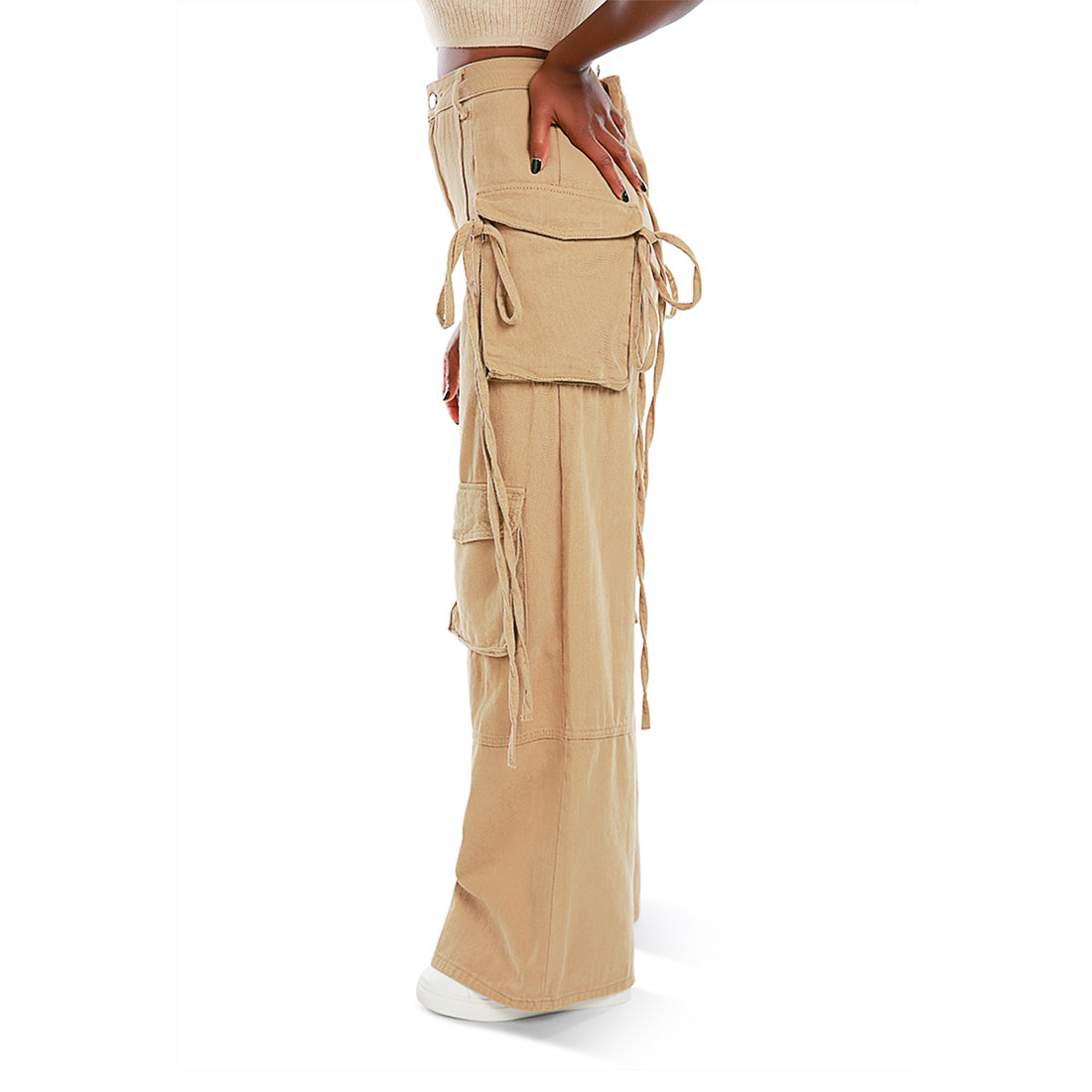 utility drawstring pocket pants#color_camel