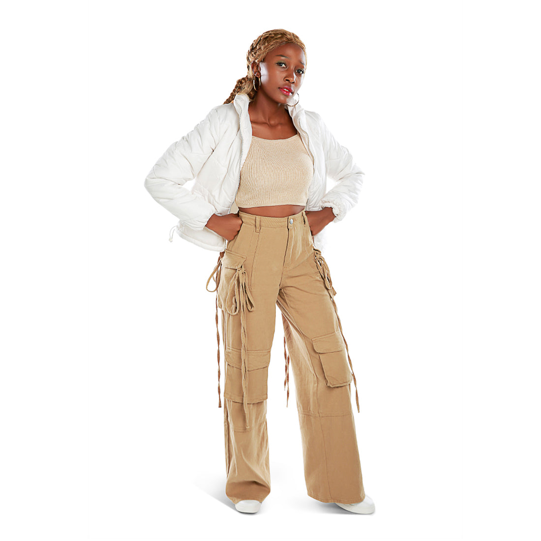 utility drawstring pocket pants#color_camel