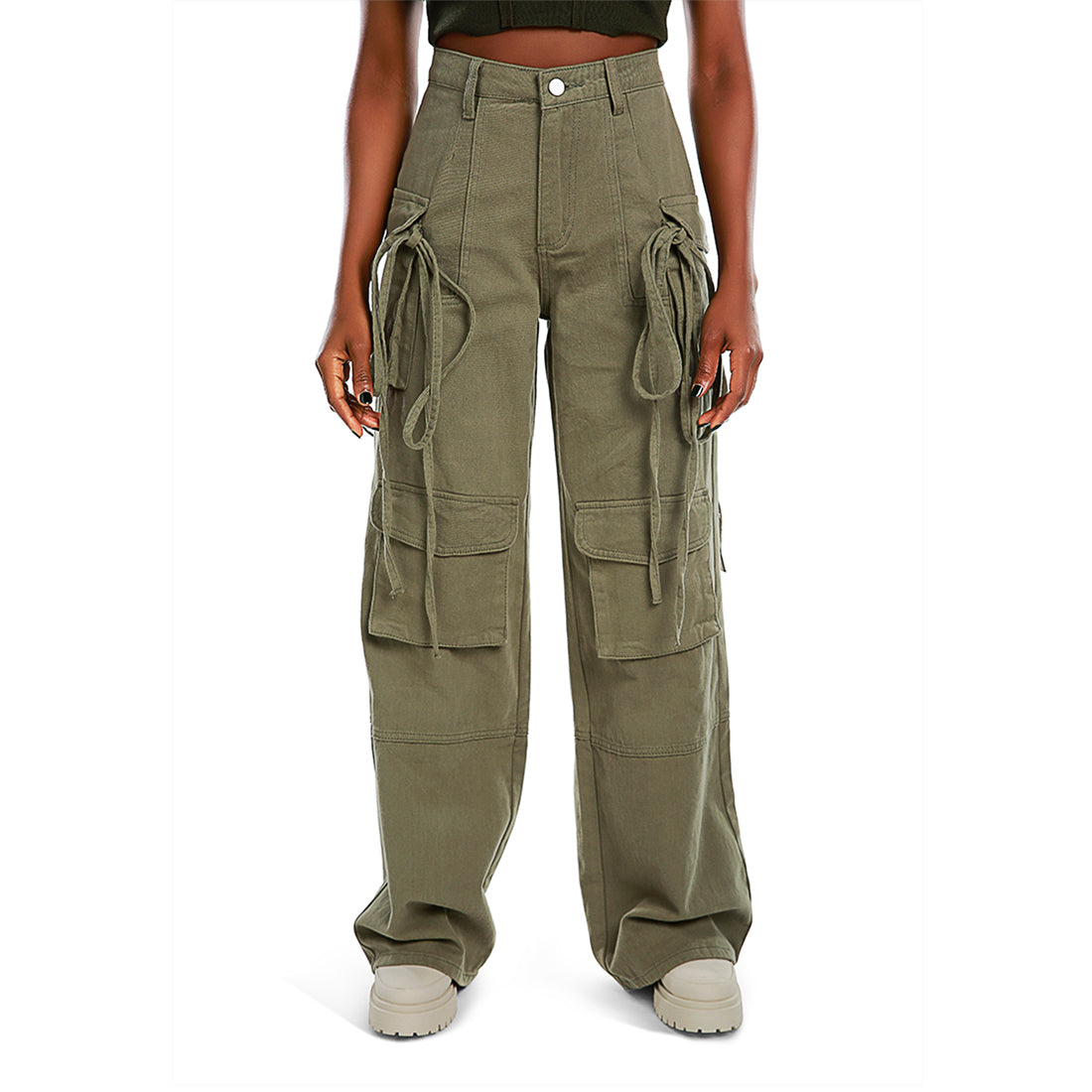 utility drawstring pocket pants#color_olive