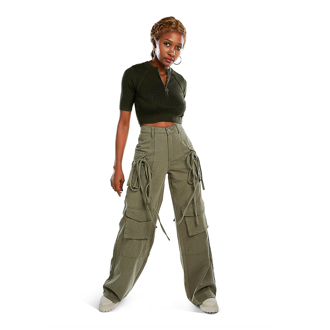 utility drawstring pocket pants#color_olive