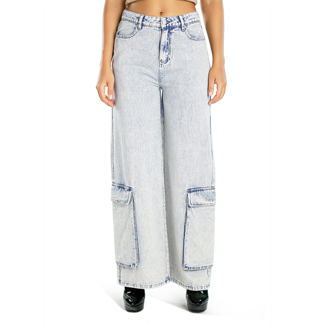 Flap Ankle Pockets Denim#color_blue