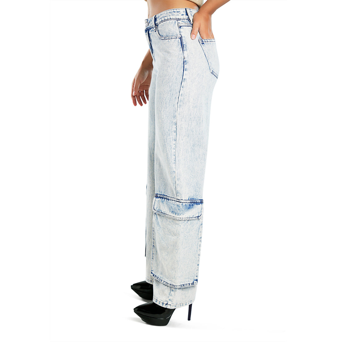 Flap Ankle Pockets Denim#color_blue