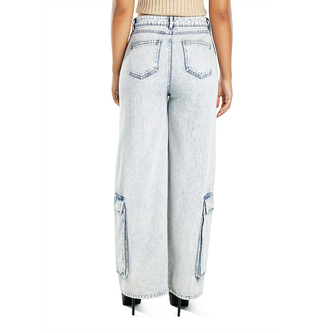 Flap Ankle Pockets Denim#color_blue