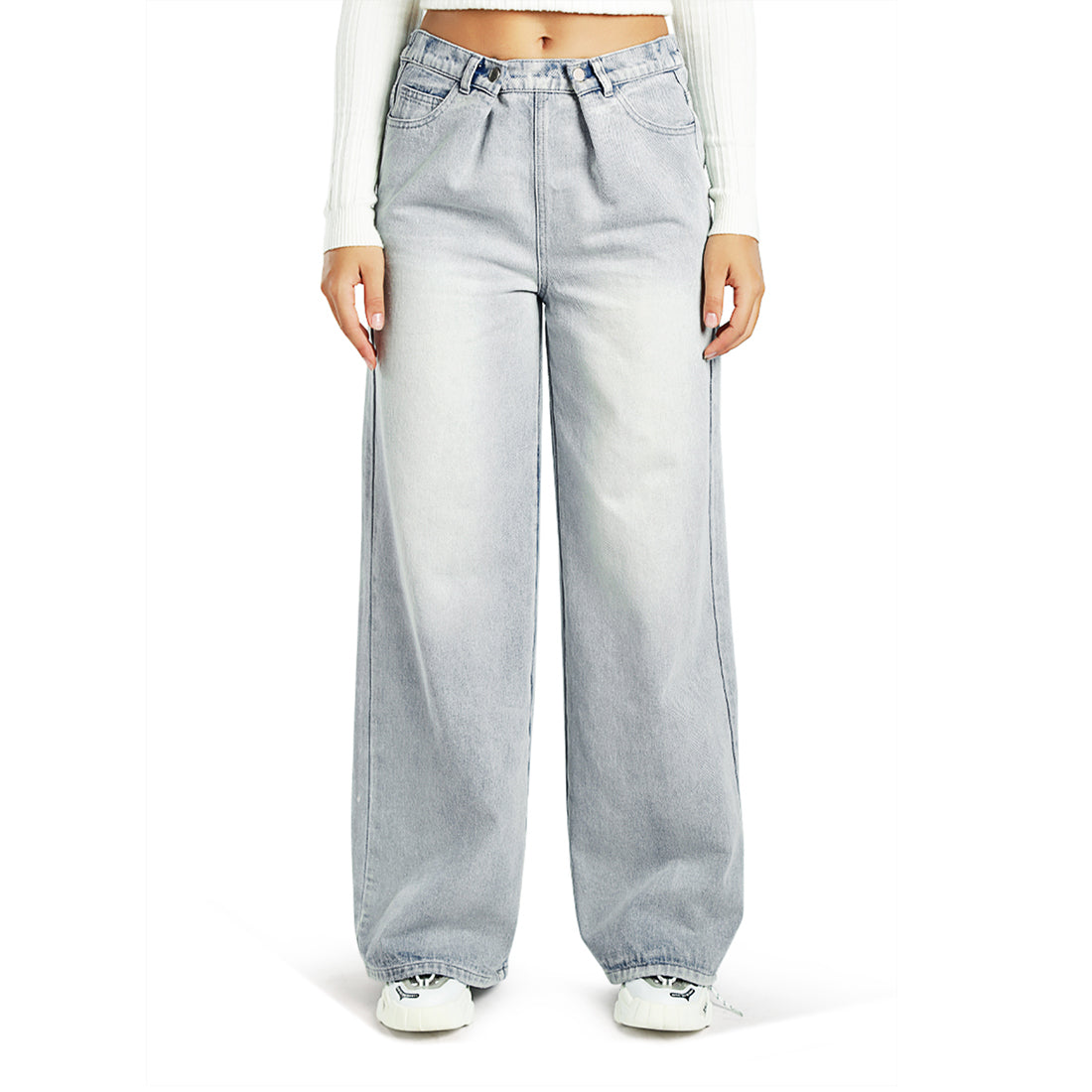 Straight Fit Snap Button Jeans#color_blue