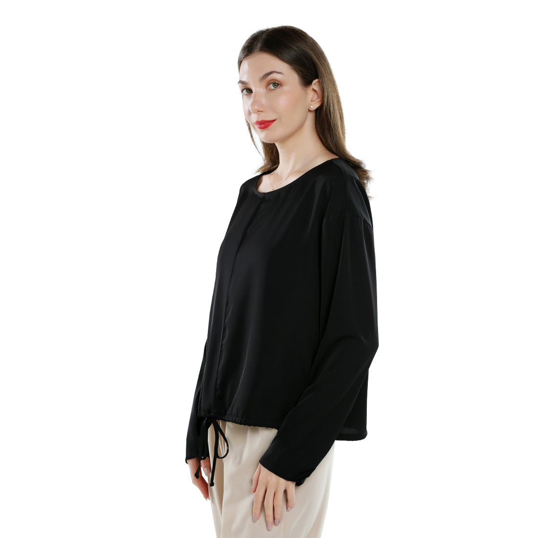 drawstring relaxed top#color_black