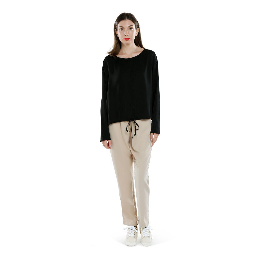 drawstring relaxed top#color_black