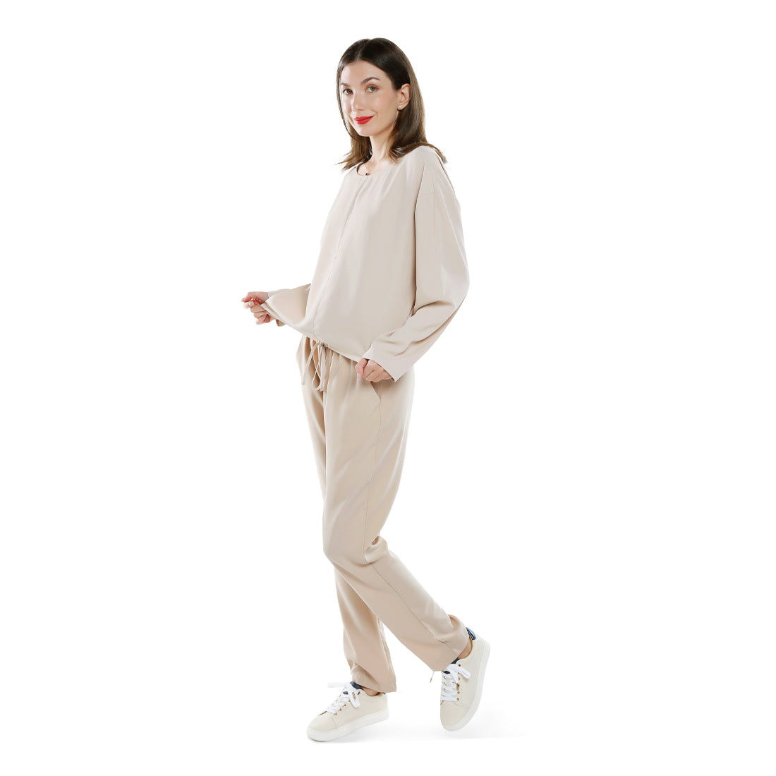 drawstring relaxed top#color_beige