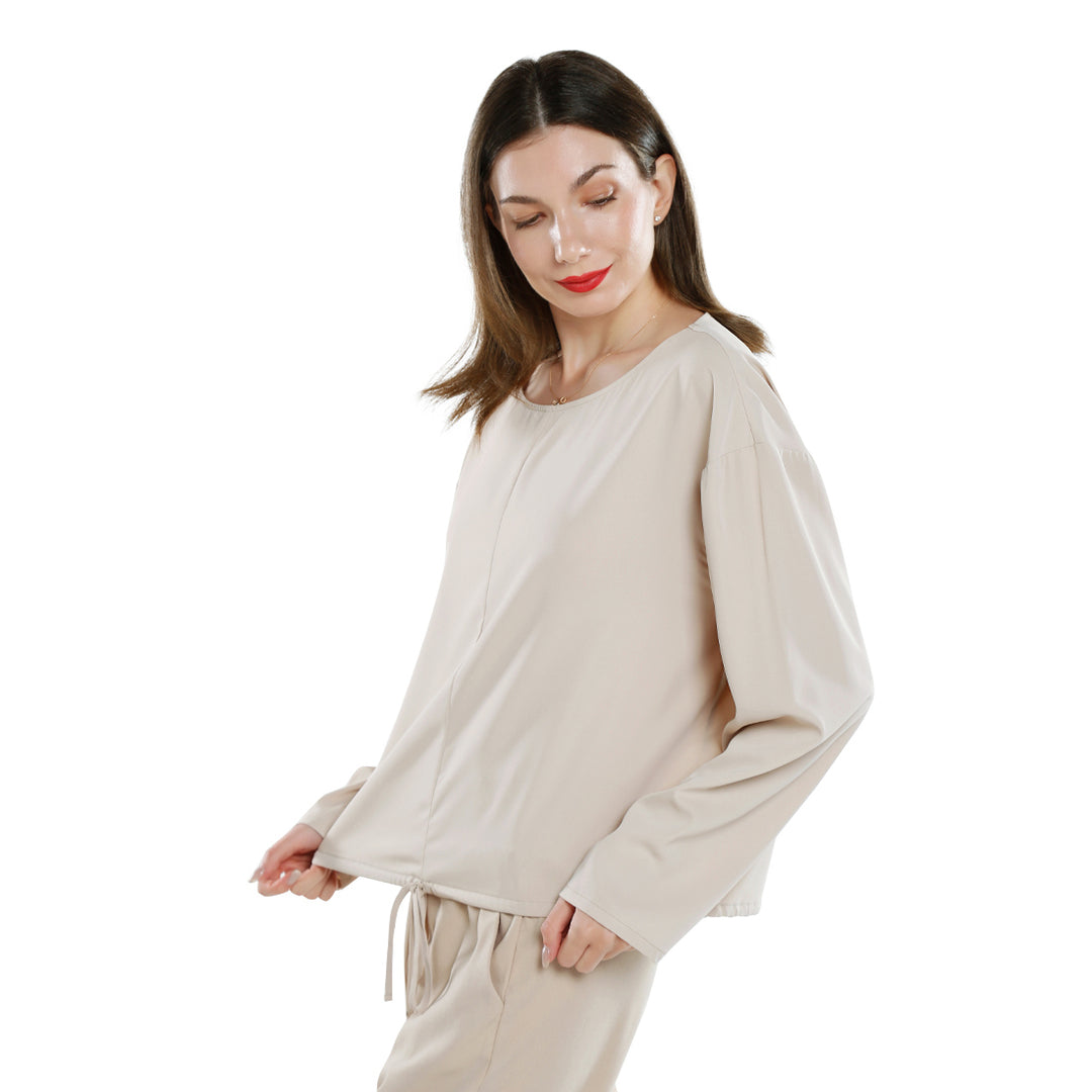 drawstring relaxed top#color_beige