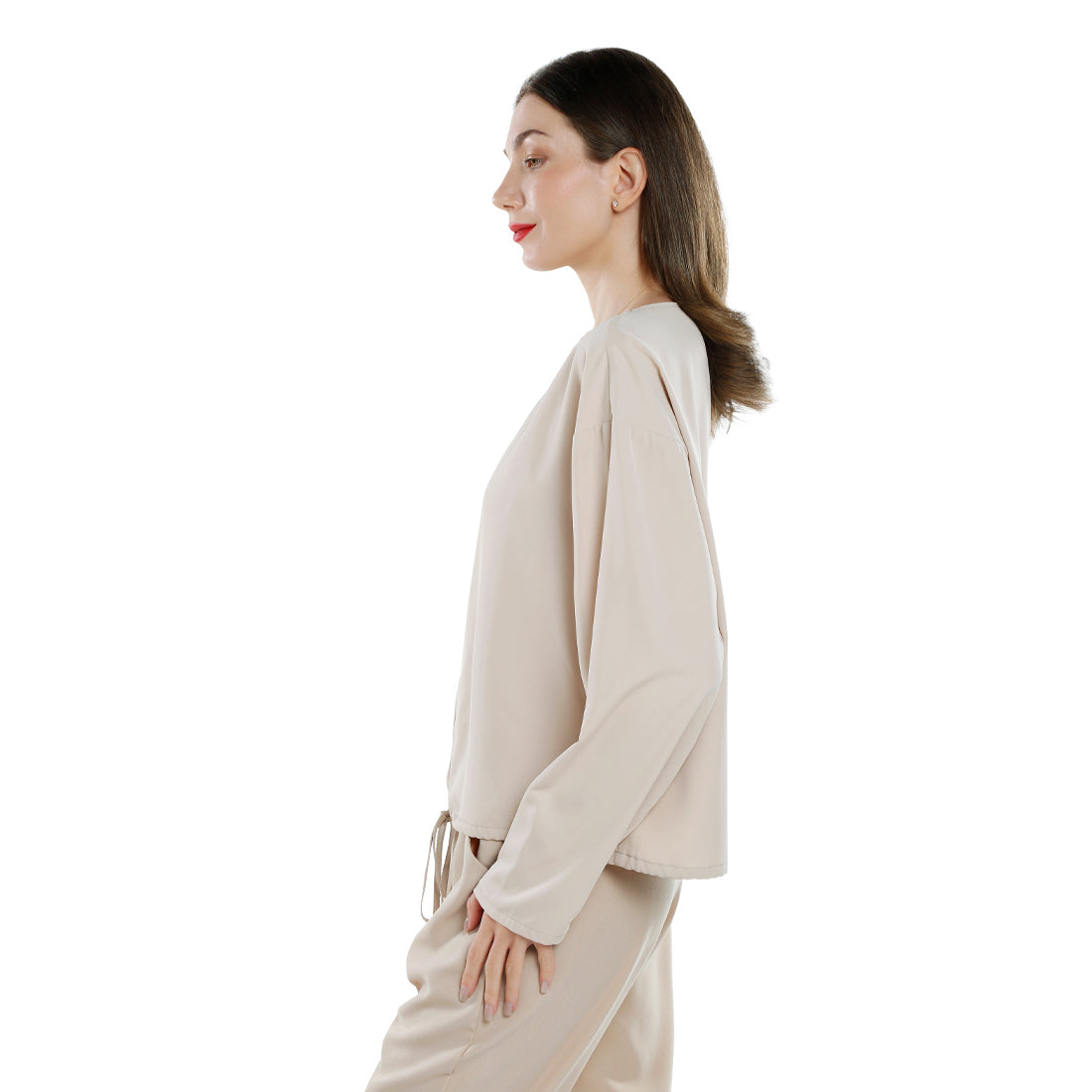 drawstring relaxed top#color_beige