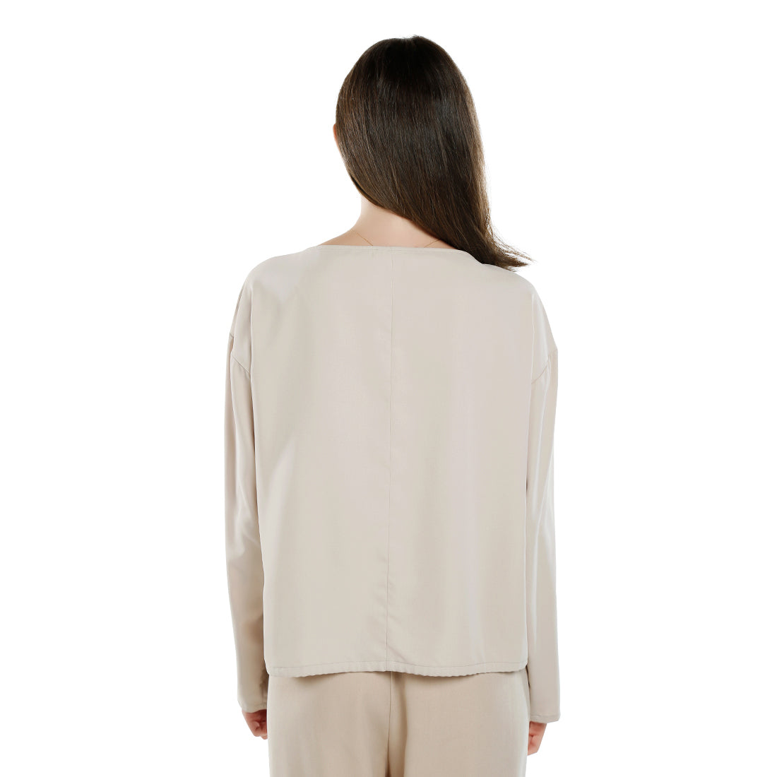 drawstring relaxed top#color_beige