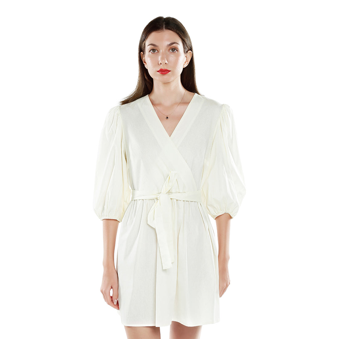 v-neck belt dress#color_off-white