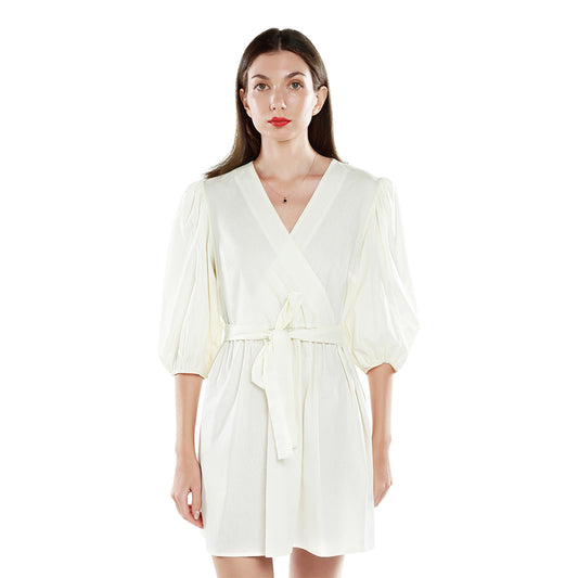 v-neck belt dress#color_off-white
