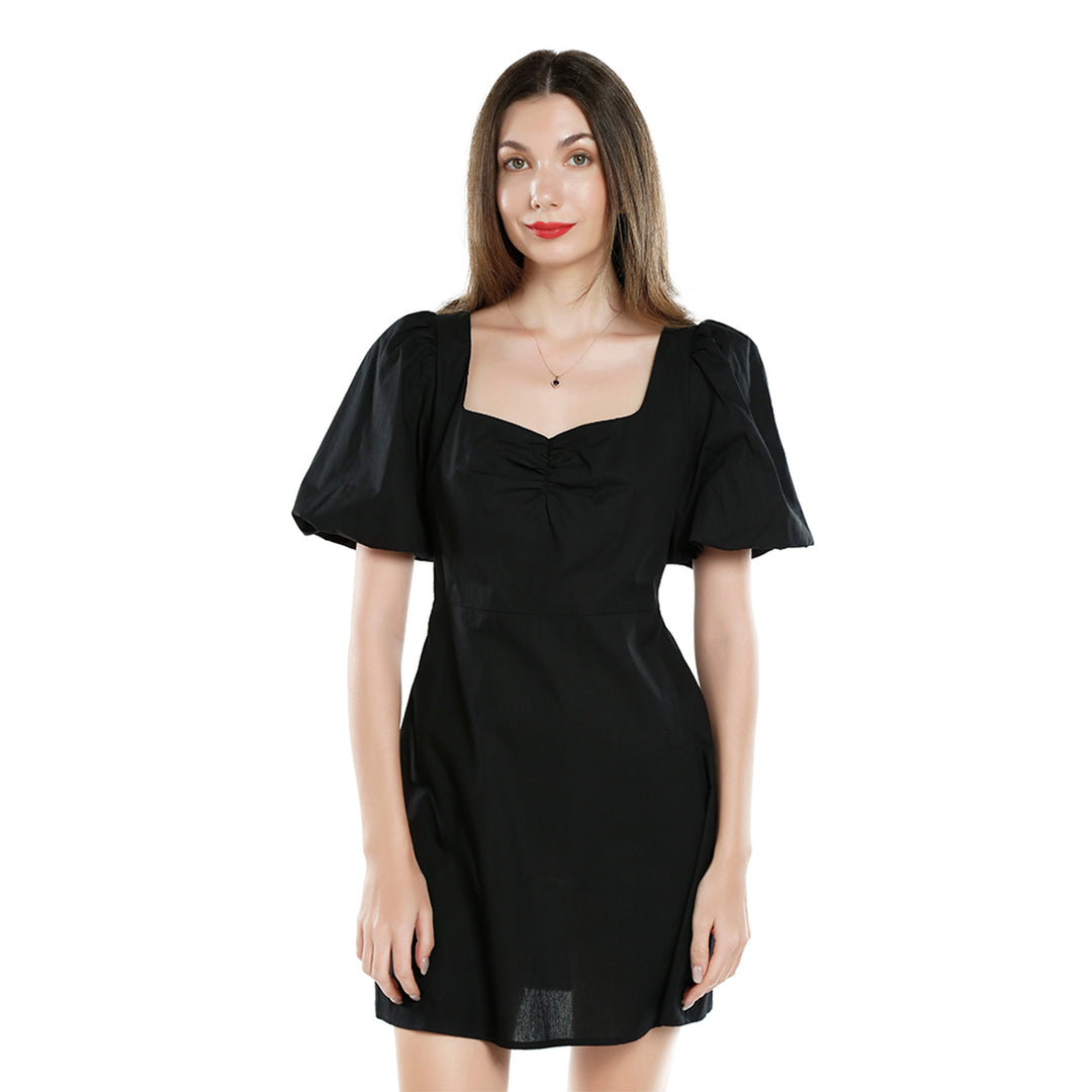 sweetheart neck a-line dress#color_black
