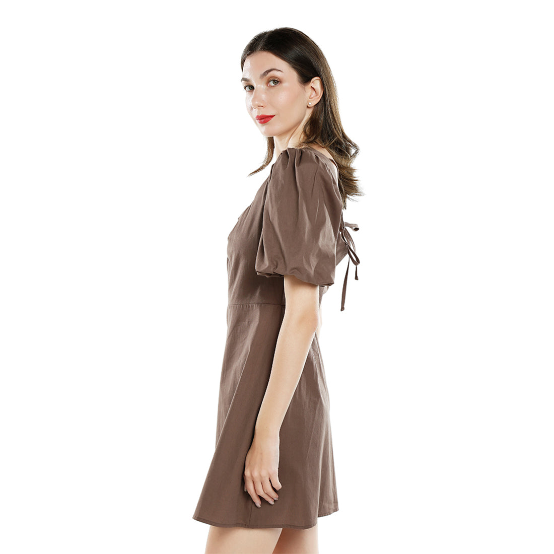 sweetheart neck a-line dress#color_brown