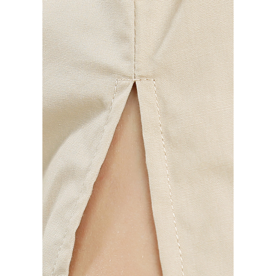 puff sleeves slit dress#color_tan