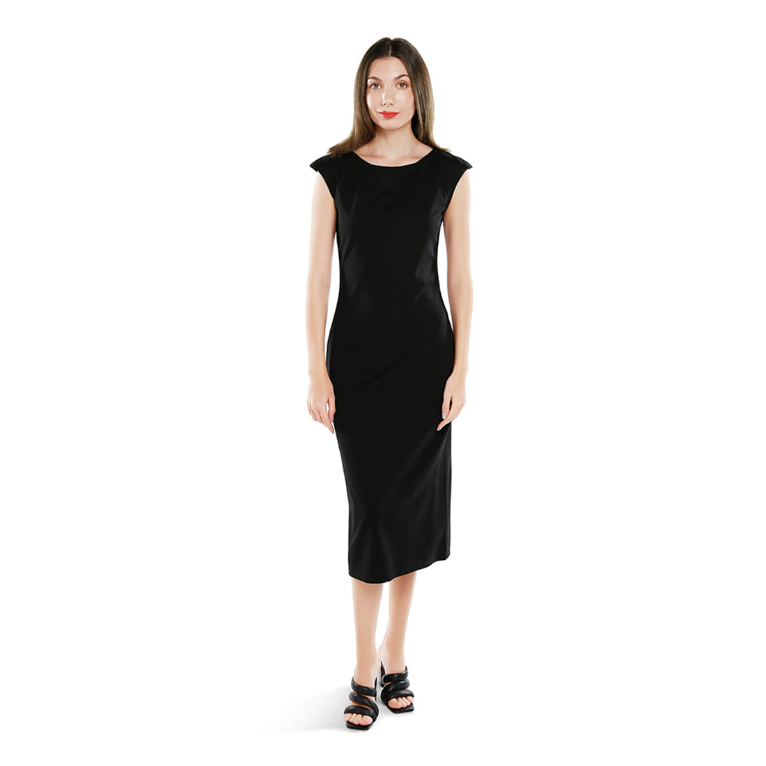 boat neck long dress#color_black