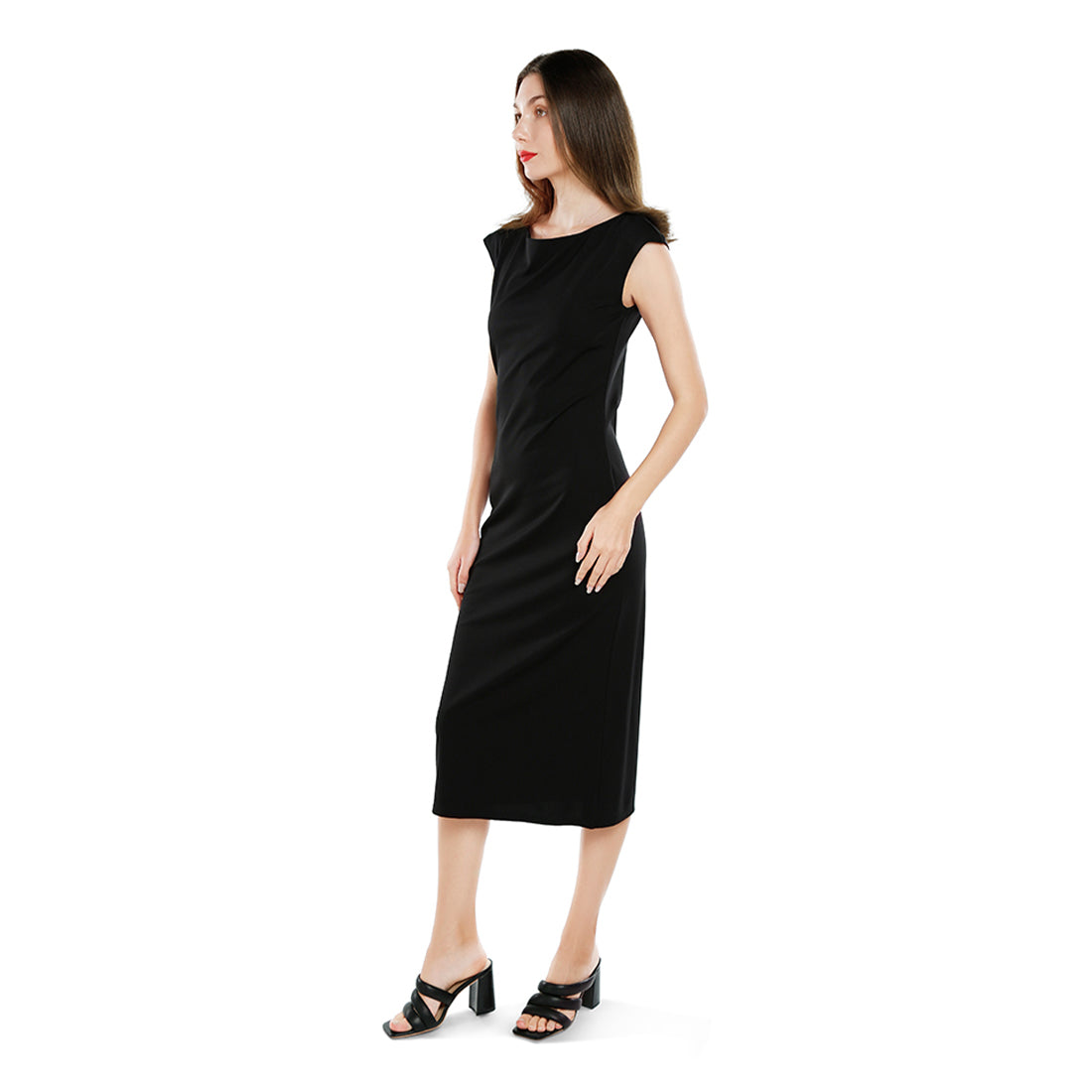 boat neck long dress#color_black