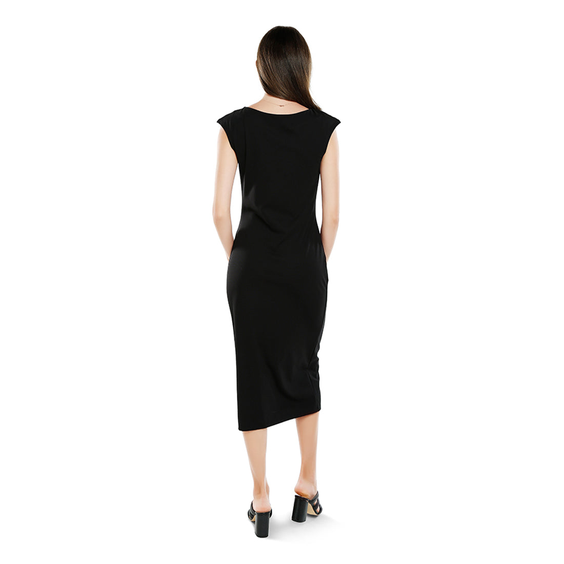 boat neck long dress#color_black