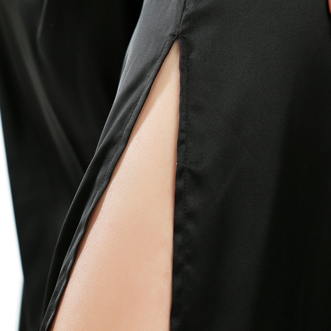 ruched detail slit slip dress#color_black