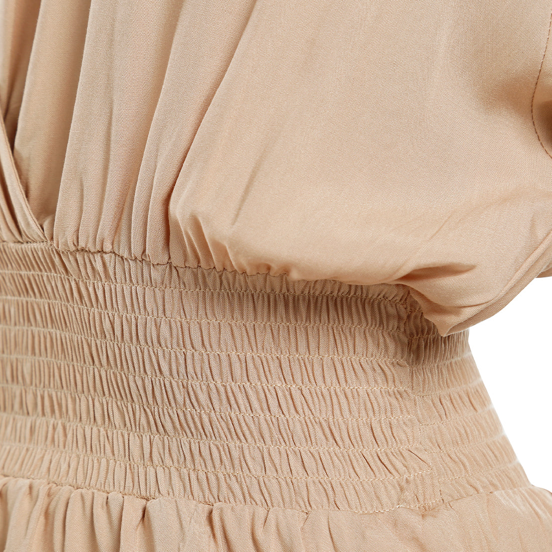 v-neck long lantern sleeves short dress#color_beige