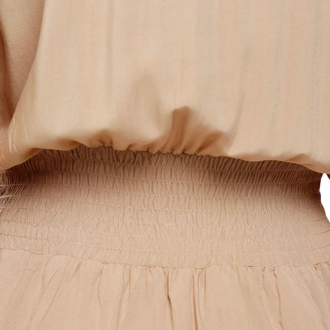 v-neck long lantern sleeves short dress#color_beige