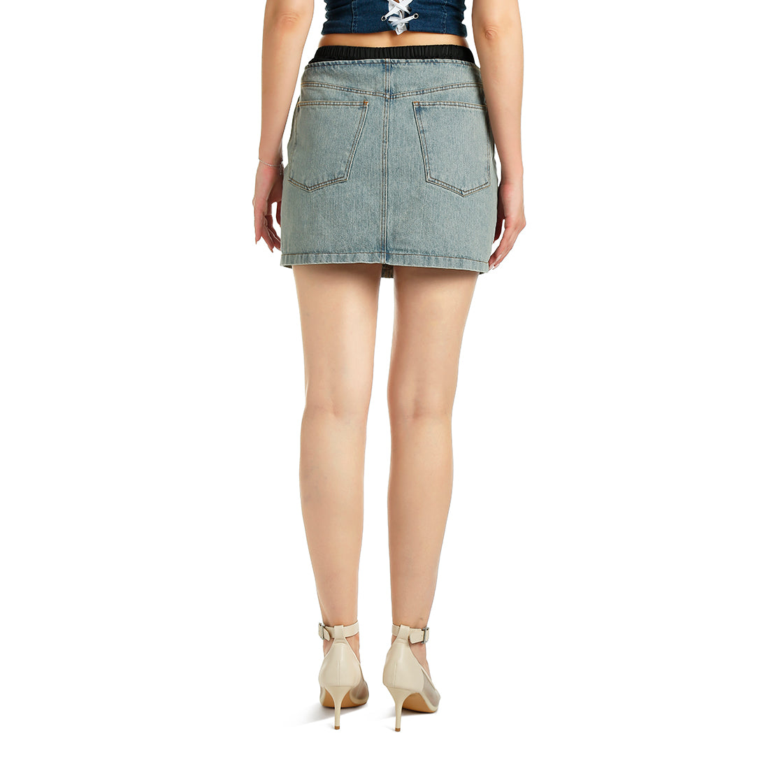 elasticated waistband layered mini skirt#color_vintage